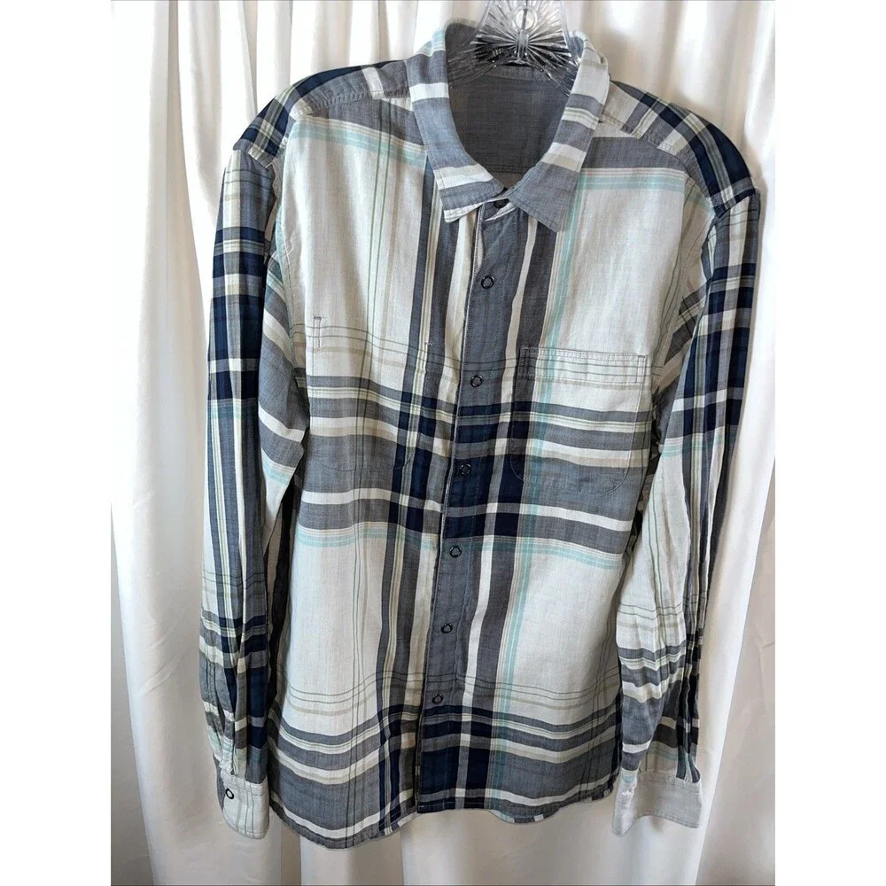 Banana Republic Men’s Camden Fit Reversible Blue Plaid Shirt Size M Casual